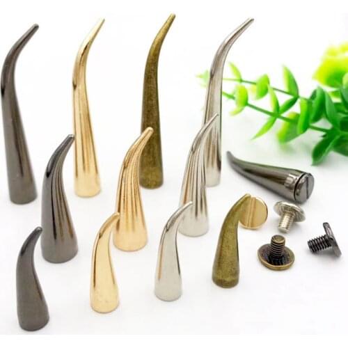 25-55mm Brass Long Curve Spikes Garment Rivet Studs With Screws For Bag Hat Jacket Shoes Overcoat Leather Craft DIY Accessories