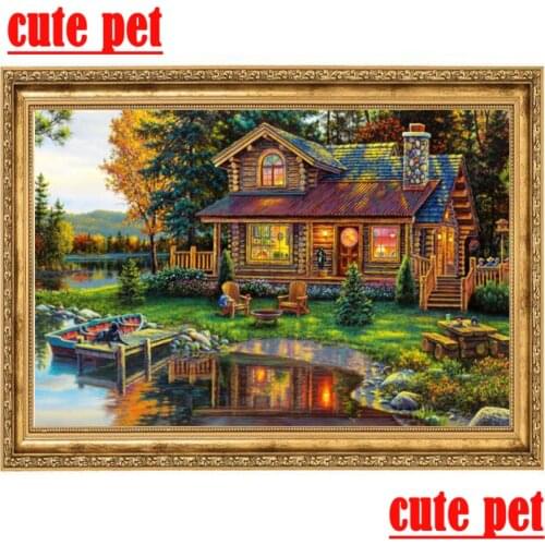 Cute pet 100% Resin Country cottage 5D Diamond Mosaic Cross Stitch Square Diamond Full round Diamond Embroidery Diamond Painting