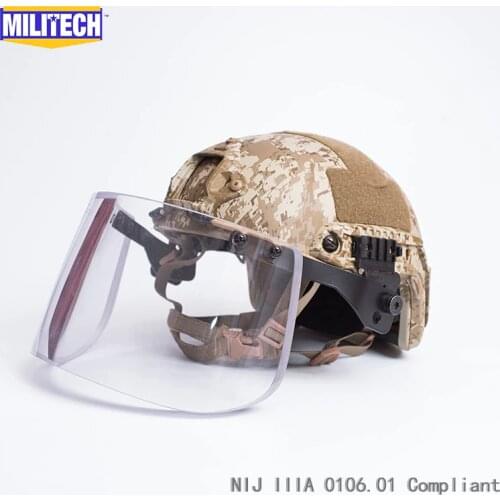 MILITECH AOR1 Full Camo Deluxe NIJ IIIA FAST Bulletproof Helmet and Visor Set Deal Tactical Helmet Ballistic Helmet Mask Package
