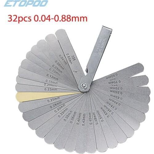 Stainless Steel 32 Blades 0.04-0.88mm Feeler Gauge Metric Gap Filler Thickness Gage For Measurement Gauging Measuring Tool