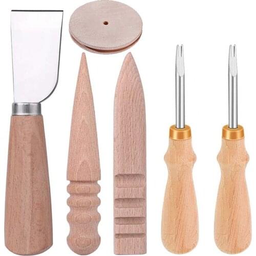 LMDZ 5Pcs Leather Knife + 2 Sizes Leather Edge Beveler ,+3Wood Leathercraft Edge Slicker Burnisher, Leathercraft Edge Beveler