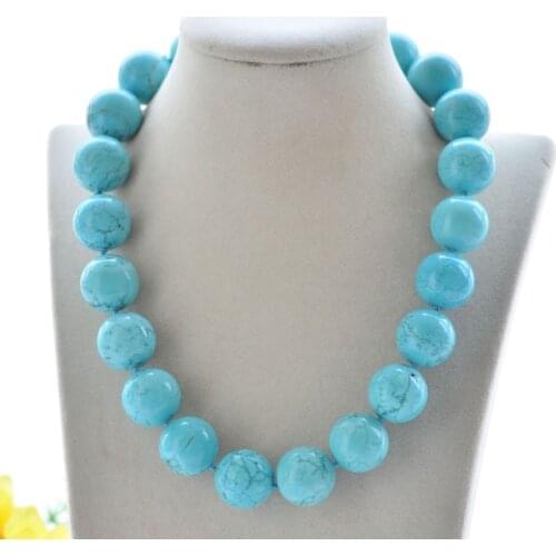 S2457 Huge 17" 20mm Round Green Turquoise Bead Necklace CZ