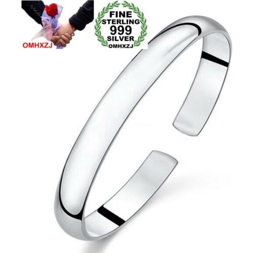 OMHXZJ Wholesale Chinese Simple Fashion Woman Child Glossy Heart Sutra 999 Sterling Silver Bracelet Bangles Open Adjustable SZ50