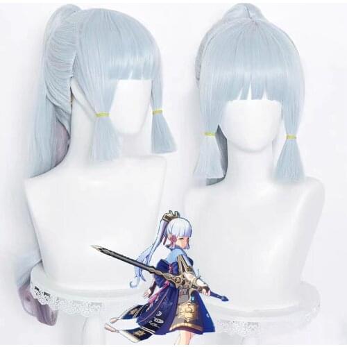 Genshin Impact Kamisato Ayaka Cosplay 75cm Wig Silver Blue Wig Cosplay Anime Wigs Heat Resistant Synthetic Wigs Halloween