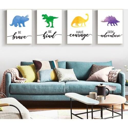 Nordic simple cartoon dinosaur canvas printing poster mural childrens room living room bedroom hotel decorative painting