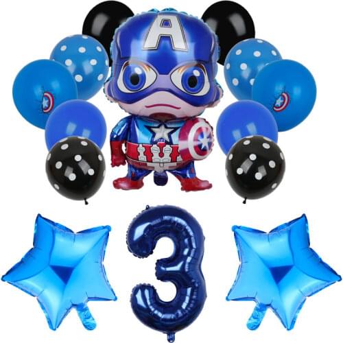14pcs MARVEL Captain America Hero Man Foil Balloon Number Balloons Baby Shower Birthday Party Decoration Supplies Kids Boy Gifts