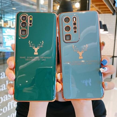 For Huawei Mate 40 Pro P40 P30 Nova 8 7 SE Honor 9X 30 Mirror Plating Deer Silicone Phone Case Lens Protect Anti-Fall Back Cover