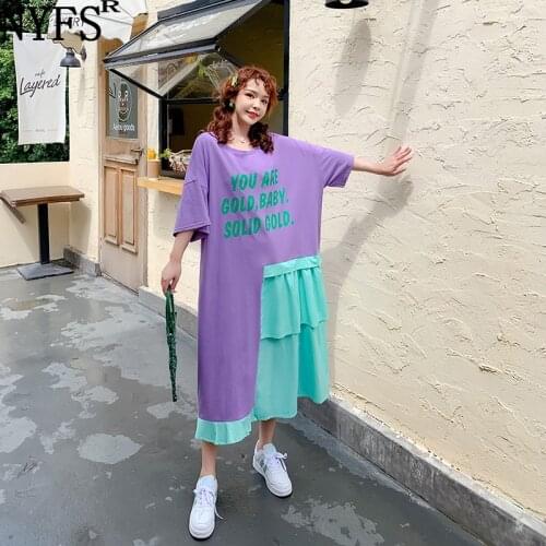 NYFS Summer dress 2021 Korean New Loose Patchwork Woman Dress Vestidos Robe Elbise Fashion Printing Long Dress
