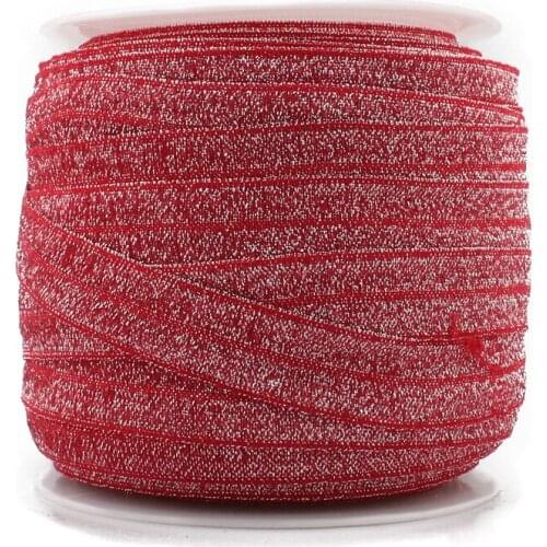 1PC=50Y 5/8"=15MM OEM Highly-flexible Elastic Glitter Velvet Ribbon Ornaments Solid Metallic Nylon Band for Hair Accessories
