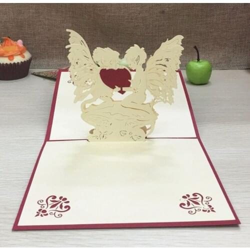1pcs Angel Heart Laser Cut Paper Greeting 3D Pop Up Kirigami Card Wedding Invitation Birthday Valentines Day Postcards Gifts