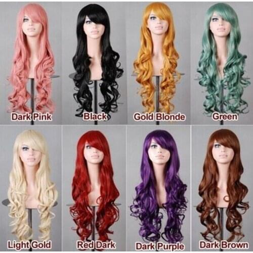 11 Colors Women Synthetic Wig Cosplay Red Pink Blue Curly Body Wave Hair for Adult High Temperature Fiber Halloween Wigs C22K165