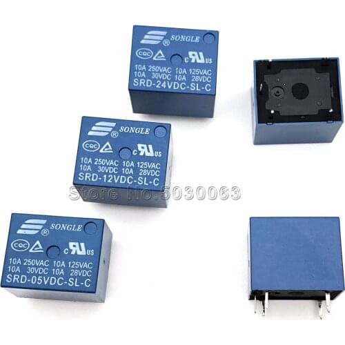 2PCS/LOT SRD-05V/12V/09V/24VDC-SL-C 5pin Songle relay 5-foot 10A high current T73 five pin 5P