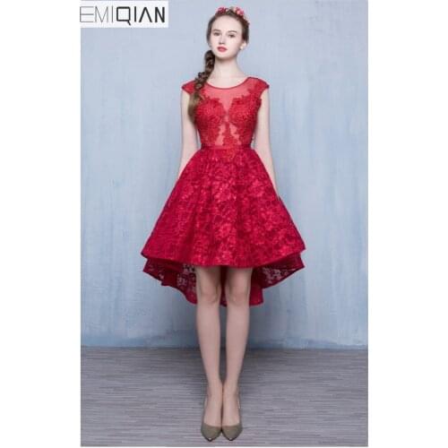 2016 Fashion Wine Red Lace Sleeveless A-line Short Cocktail Dress The Bride Party Gown Sexy Backless Perspective Formal Dresses