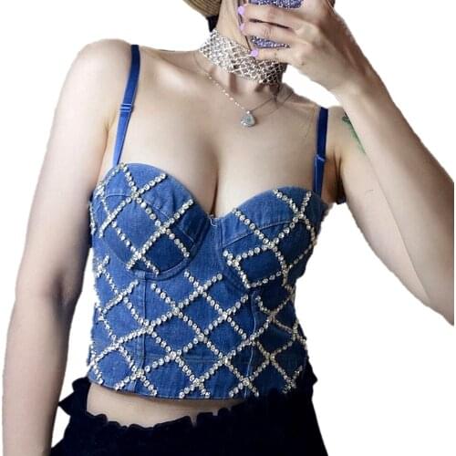 2021 Rhinestone Top Backless Boobs Brallette Ropa Para Mujer Damskie Camisole Haut Sexy Strapless Rave Clothes Short Bustier Bra