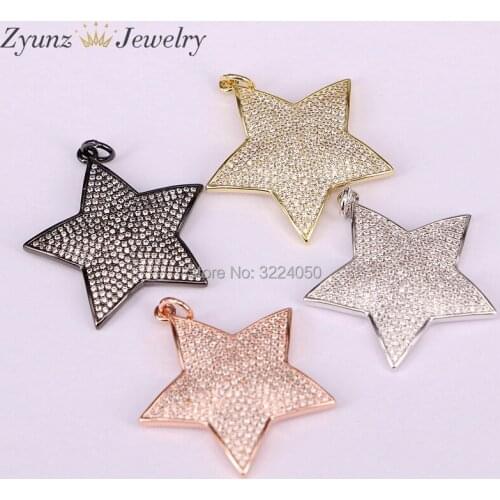 5PCS CZ Micro Pave Star Pendant Full Zircon Micro Paved Five Point Star Charm Pendant