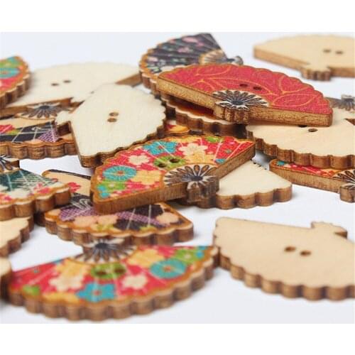 50pcs Wood Sewing Fan Shaped Buttons Natural Florals Mixed Scrapbooking 2 Holes Accessories 18x30mm