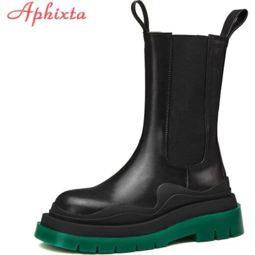 Aphixta 2020 Elastic band Women Boots Winter Ankle Boots For Women Chunky Heel Platform Women INS Hot Chelsea Boots Shoes Woman