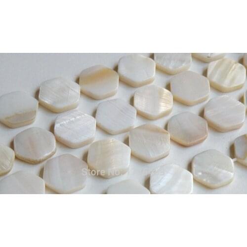 Free Shipping Wholesale!!! (1 Strands) 16x14mm White Natural Mother of Pearl Shell Hexagon Beads Approx 39CM Per Strand