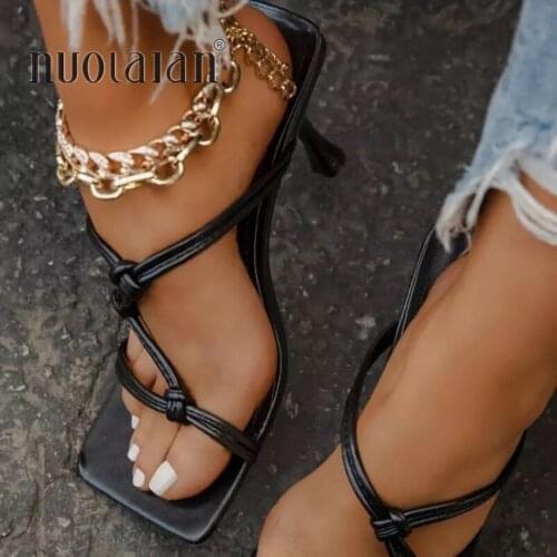 Summer women sandals slippers high heel shoes for women fashion square toe high heels sandals ladies mules shoes