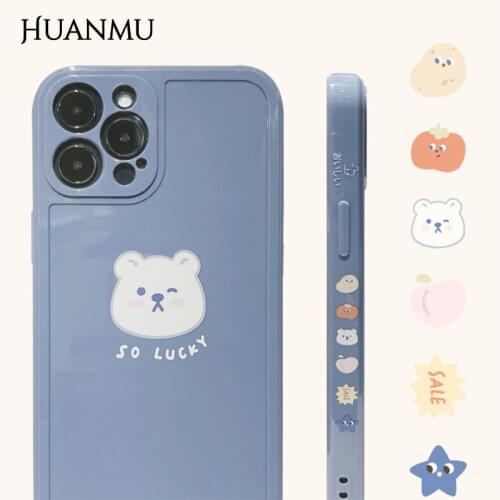 For iPhone 12 Pro Case Bear Phone Case For iPhone 12 Mini 11 Pro Max 8 7 Plus X XS Max XR Soft TPU Bumper Cover Side Printing