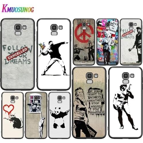 Black Cover Banksy Street Art for Samsung Galaxy J8 J7 Duo J6 J5 Prime J4 Plus J3 J2 Core 2018 2017 2016 Phone Case