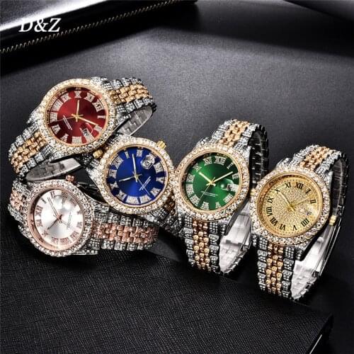 D&Z New Iced Out Watch Men Luxury Style Full Diamond Mens Watches AAA CZ Quartz Mens Watch Waterproof Hip Hop Male Clock Gift