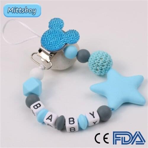 DIY Personalize Name Mouse Head Dummy Clip Pacifier Clips Baby Silicone Pacifier Holder Chain Baby Parent-child interaction Gift