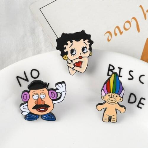 Cartoon figure Collection Mr Potato Head Anime Betty Troll Doll Leprocauns Brooches Backpack Clothes Brooch Pins Badge jewelry