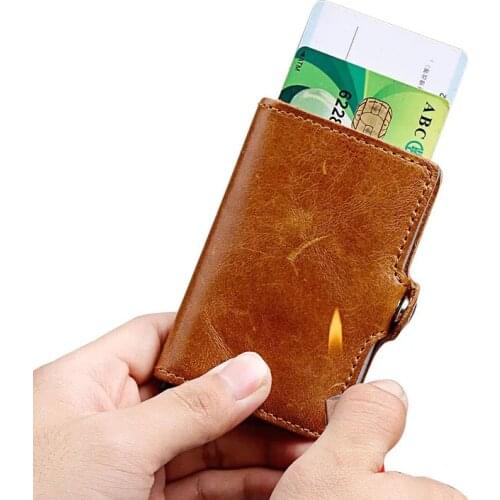 Wholesale 2019 Business Credit Card Holder And Women Card Holder RFID Vintage Aluminium Box Genuine Leather Travel Card Wallet