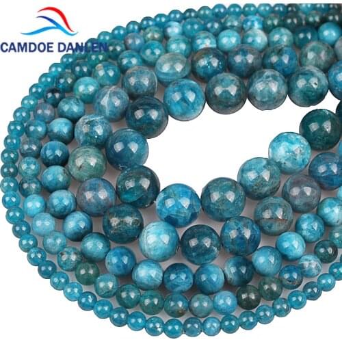 Natural Gem Stone Genuine Blue Ocean Apatite Stone Round Loose Beads 4 6 8 10 12 MM Fit Diy Bracelet Beads For Jewelry Making