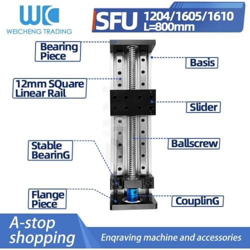 GX80 Inch Square Rail SFU1605/1204/1610 800mm Ball Screw Sliding Table Sliding Cross Linear Slide Platform Guide XYZ Shaft