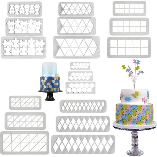 Hot Sell 3Pcs Geometry Fondant Cookie Cutter Cake Molds Decor Fondant Mold Cake Tools Diy Puzzle Cake Baking Tools Plastic Molds