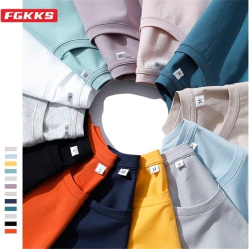 FGKKS 2021 Brand New Cotton Mens T-Shirt Short-Sleeve Man T Shirt Short Sleeve Pure Color Men T-Shirts For Male Tops