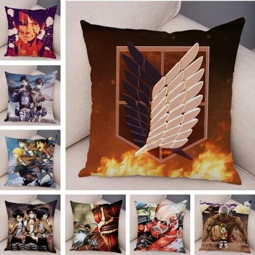 Soft Plush Pillowcase Japanese Attack on Titan Cushion Cover for Sofa Home Children Room Decor Cartoon Anime Print Pillow Case