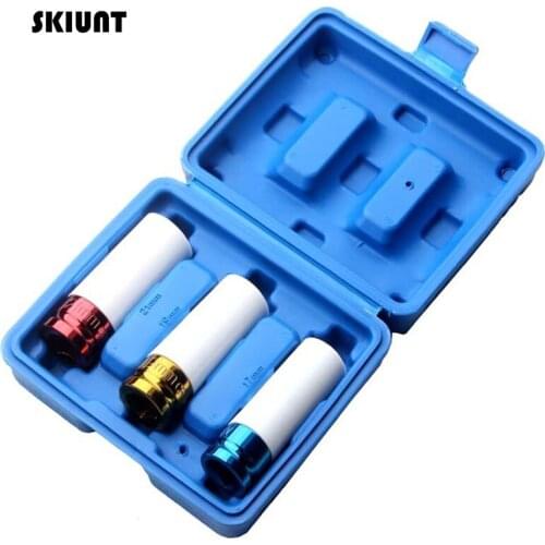 SKIUNT 3Pcs Tire Protection Sleeve Set 17/19/21mm Wrench 12 Inch Joint Power Pneumatic Drilling Automobile Repair Hand Tool Kits