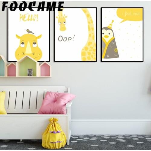Cartoon Animal Penguin Giraffe Baby Kids Room Wall Art Canvas Painting Nordic Nursery Decoration Posters and Prints Pictures
