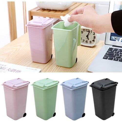 Mini Desktop Trash Can 4color Garbage Storage Box Living Room Coffee Table with Cover Small Paper Basket Plastic Garbage Bag