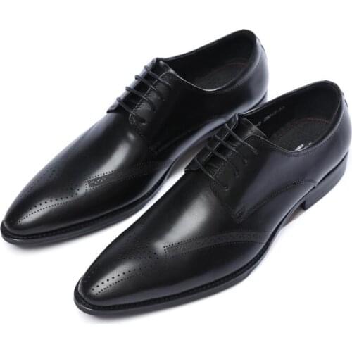 New summer handmade genuine leather mens business shoes men shoes lace up pointed toe formal solid brogue wedding shoes