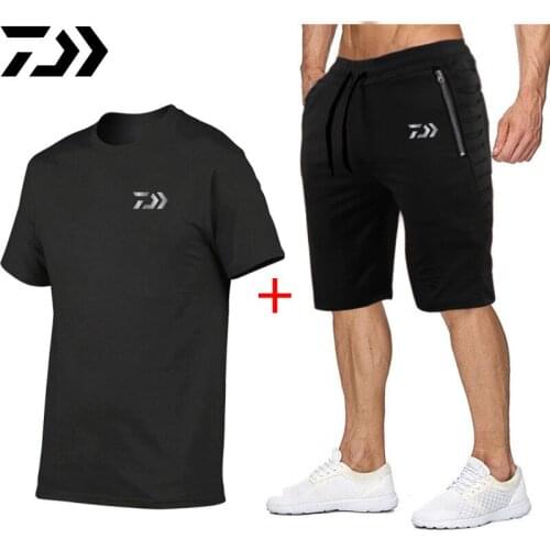 New Spring Summer Men Sportswear 2 Piece Set Outdoor DAIWA Fishing Clothing Set Quick Dry Sport Suit DAWA Fishing Shirts+Pants