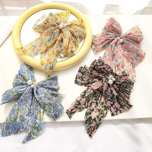 New Fashion Women Floral Print Bow Scrunchies Girls Ponytail Holder Cute Bowknot Hair Clips Hairclip Headwear Hair Accessories