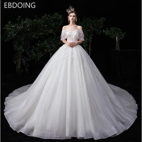 Luxurious Ball Gown Wedding Dress Lace Sequin Vestidos De Novia Off the shoulder Newest long Plus Size Wedding Gown Bride Dress