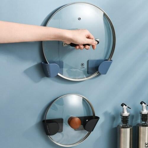 2pcs/set Self Adhesive Pot Lid Holder Wall-Mounted Hanging Holder For Pan Pot Punch-Free Pan Storage Rack Kitchen Organizer