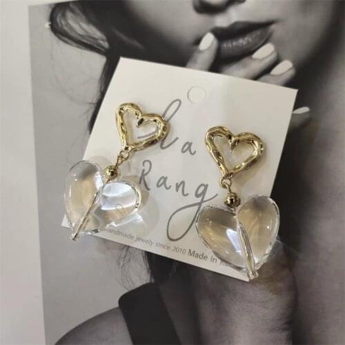 Retro Resin Love Earrings INS Girl Wind Love Earrings Long Transparent Pendant Earrings Fashion Trend Birthday Jewelry