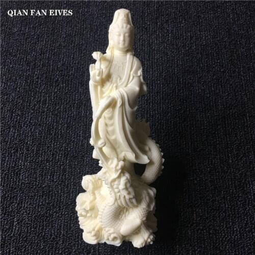 White dragon Guanyin statue,Exquisite carving，Modern art sculpture，High-end home living room loft decoration statue 17cm