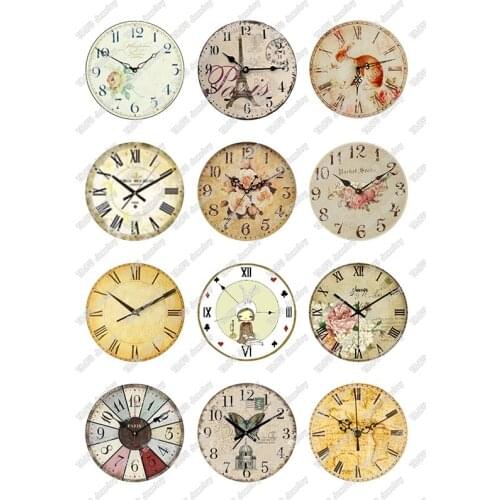 24pcs/lot Glass Cabochons 10mm 12mm 14mm Round Retro Clock Pocket Watch Pattern DIY Jewelry Making Findings & Components T137