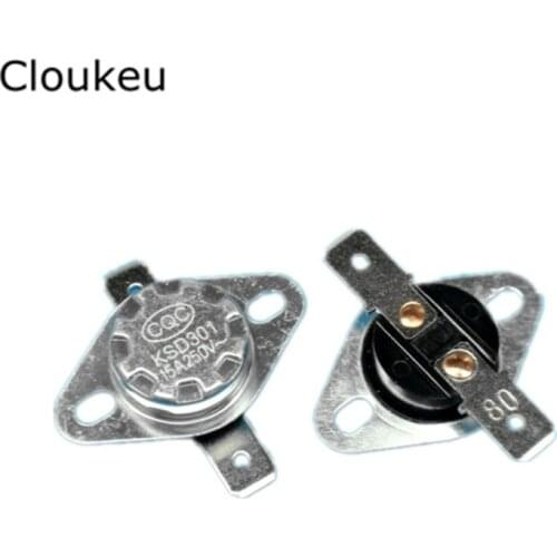 5Pcs KSD301 15A250V Temperature Switch Thermal control Normally Closed 45/50/55/60/65/70/75/80/85/90/95/100 Centigrade