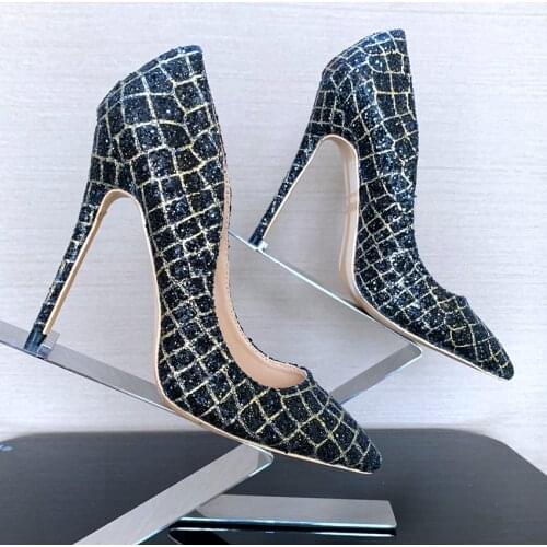 Womens Bling Leather High Heel Shoes Lady Platform Pumps Dress Summer Wedding Shoes Woman Pointed Toe Pump Shoes High Heels