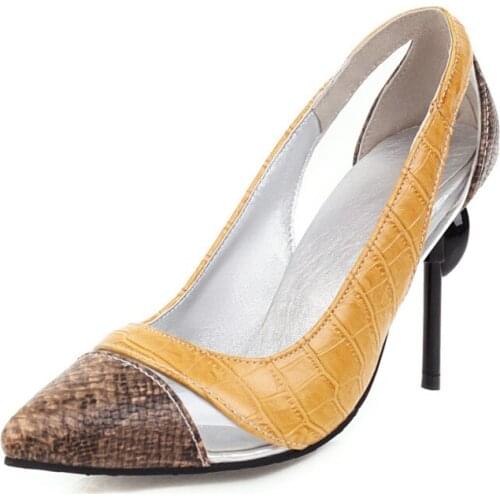 Sexy crocodile pattern high-heeled shoes with rhinestone and snake-print single shoes color matching high heels large size 44 45