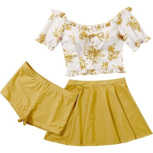 2021 Women Off Shoulder Bikini Set Printed Bathing Suit Short Sleeve Swimwear Swimming Beachwear Summer Sexy Push Up Swimsuit