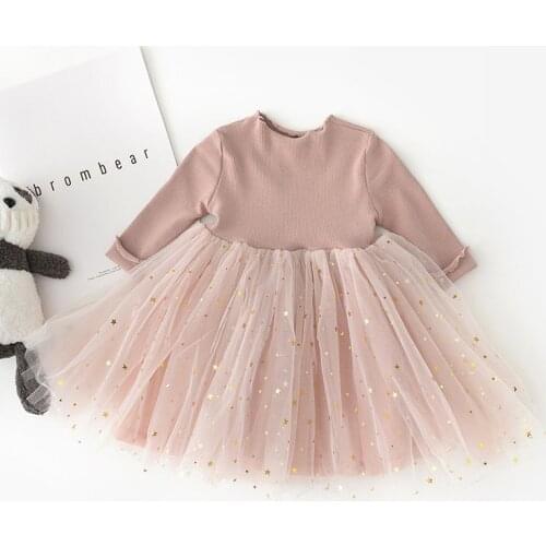 Winter Kids Dresses Girls Children Long Sleeve Sequins Stars Clothing Kids Casual School Wear Baby Princess Party Dress